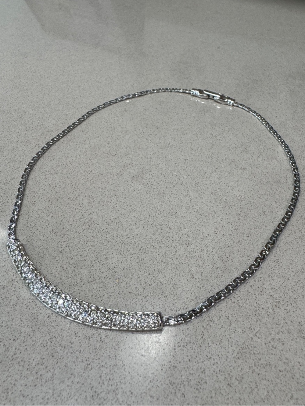 Swarovski Silver Pavé Curved Crystal Bar Necklace